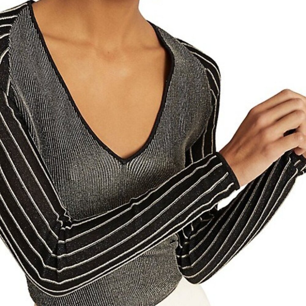 REISS Esta Metallic Ribbed Plunge Top Size Small